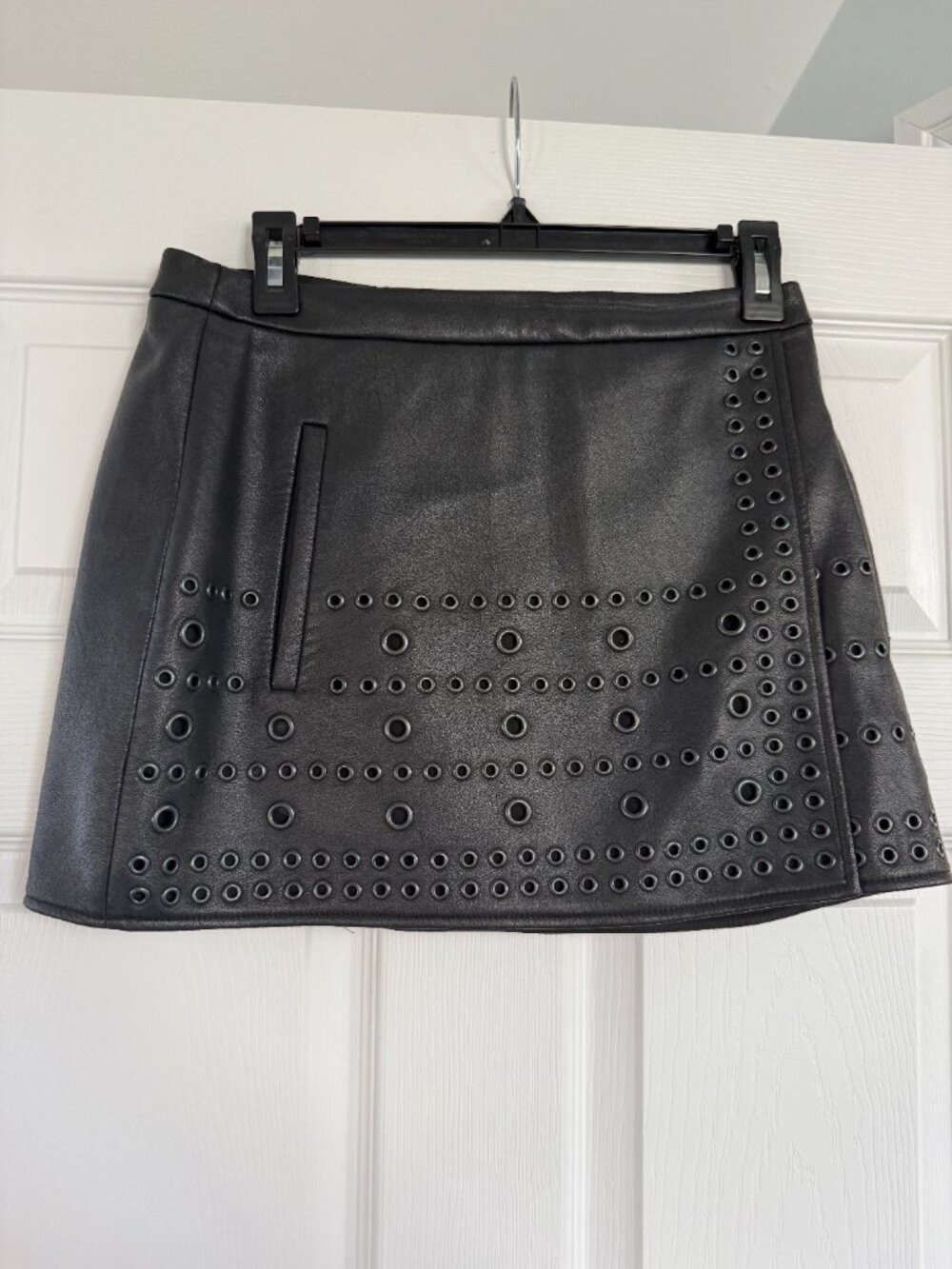 BCBG Max Azria Black Eyelet Studded Faux leather mini skirt